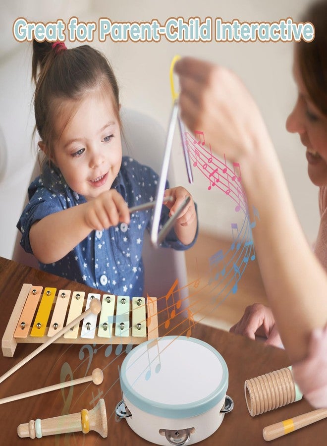 Rmischolar Baby Musical Instruments - Neutral Colors Musical Toys for Toddlers 1-3, Montessori Wooden Percussion Instruments Set with Modern Boho Xylophone Tambourine, Kids Preschool Educational Birthday Gifts - Image 4